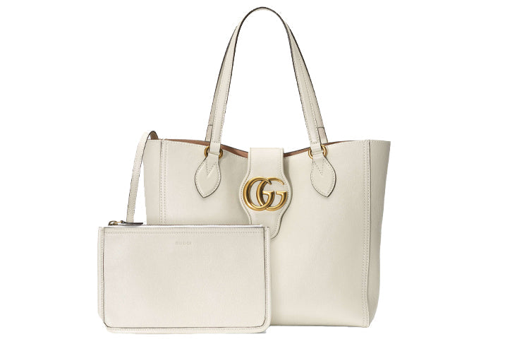 (WMNS) GUCCI Gold Label Logo Leather Tote Shoulder Bag Small White Handbag 652680-1U10T-9022 - Handbag - 3