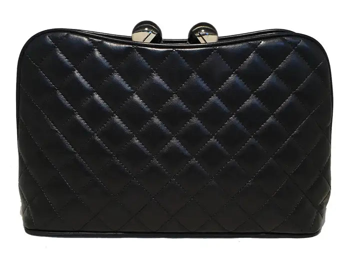 chl Black Leather Crystal Ball Kiss lock Clutch - Handbag & Wallet Accessories