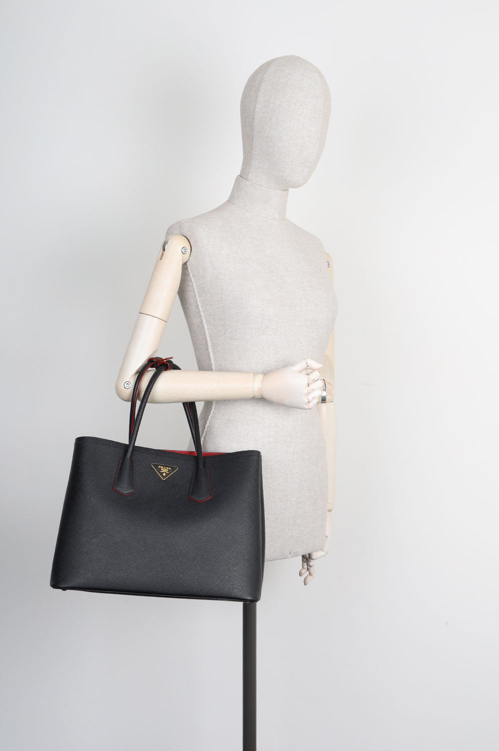 PRADA Large Double Tote Saffiano Black & Fiery Red - Handbag & Wallet Accessories