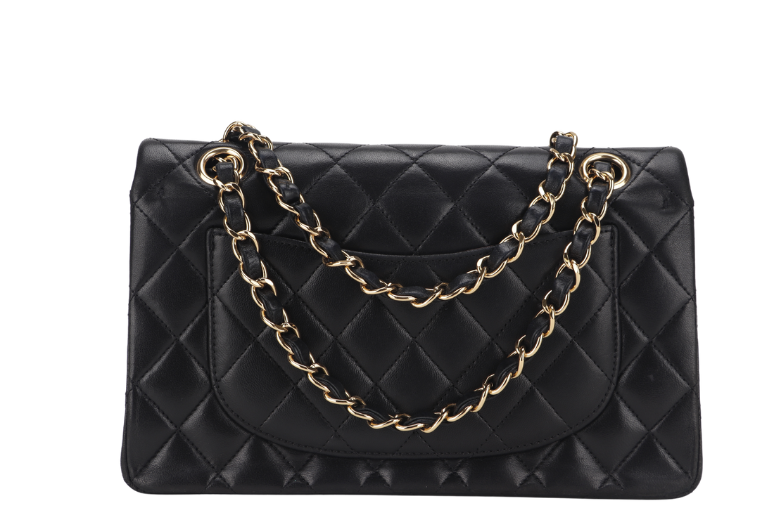 CHANEL CLASSIC FLAP SMALL BLACK LAMBSKIN & GOLD HARDWARE WITH  (1547xxxx) WITH DUST COVER AND BOX - Bags