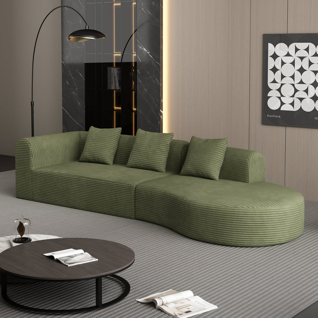 123*37 inch extra large deep modular sofa, cloud sofa 4-person sofa, can sit or lie down, living room corduroy modular sofa, no assembly required, green