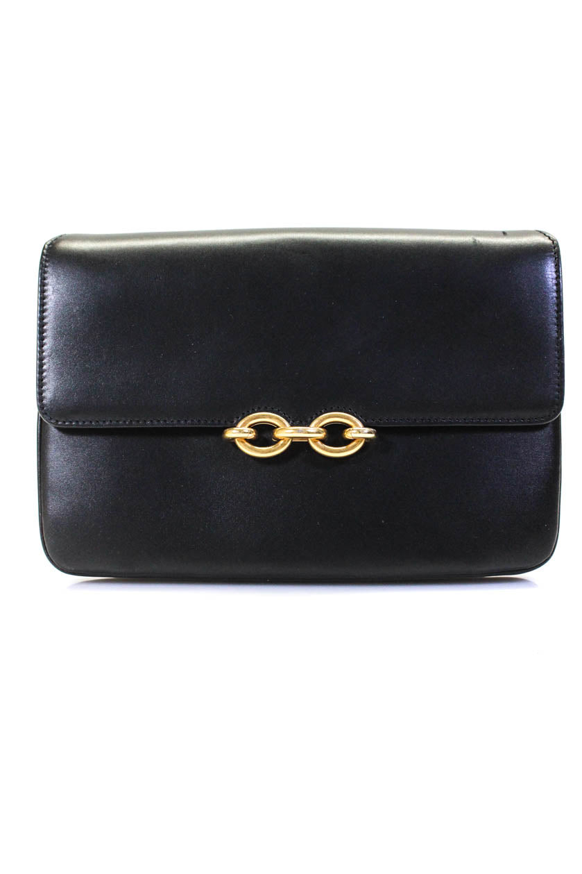 Saint Laurent Womens Leather Gold Tone Chain Link Le Mallion Flap Clutch Handbag Black - women/handbags/shoulder-bags