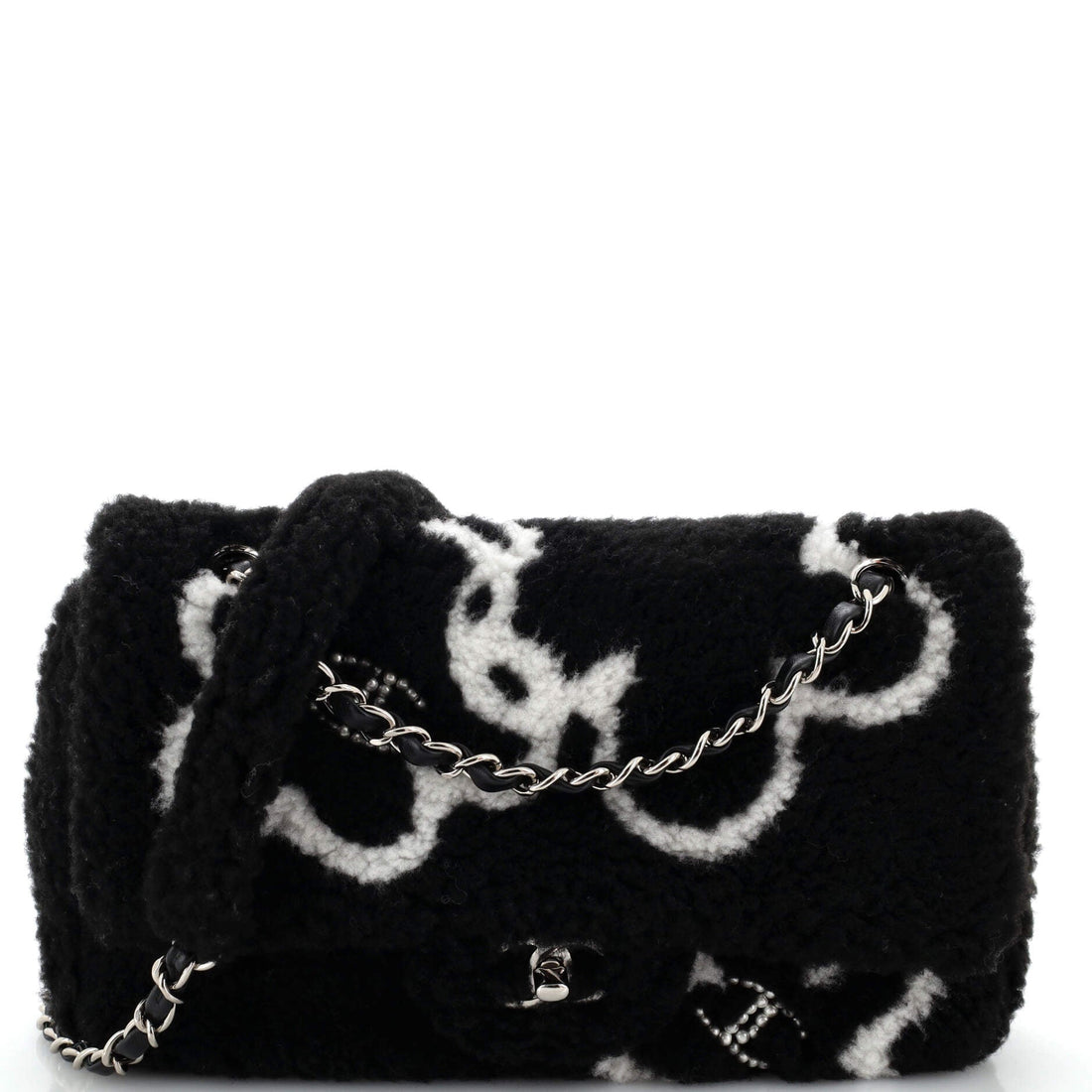 CHANEL Classic Single Flap Bag Pearl Embellished Shearling Jumbo - Handbag & Wallet Accessories