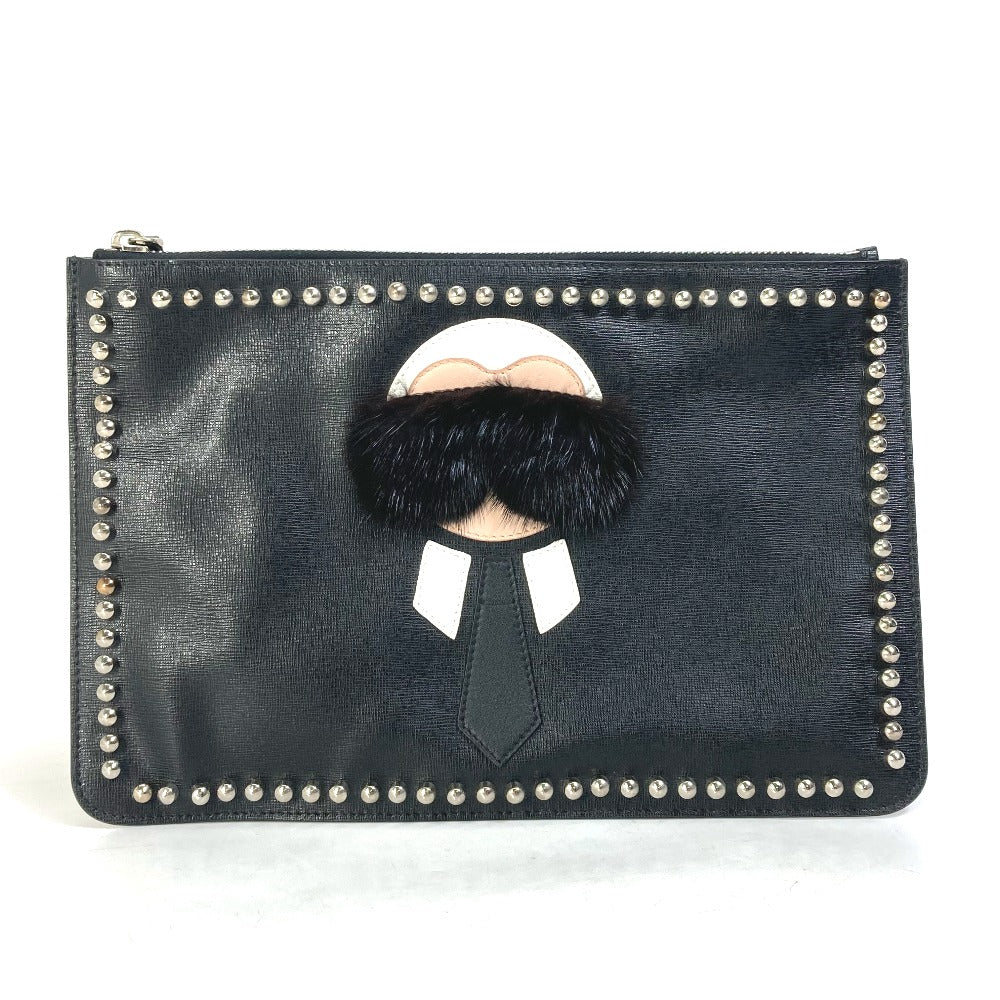 FENDI Clutch bag Leather, Fur black studded pouch Karl Lagerfeld Carlito - Handbags, Wallets & Cases