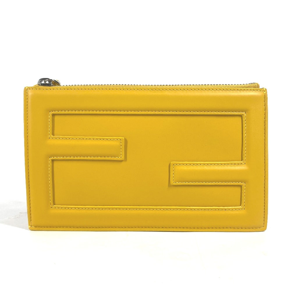 FENDI Clutch bag 7N0114 leather yellow Bag logo FF logo pouch Bucket Women Used - Handbags, Wallets & Cases