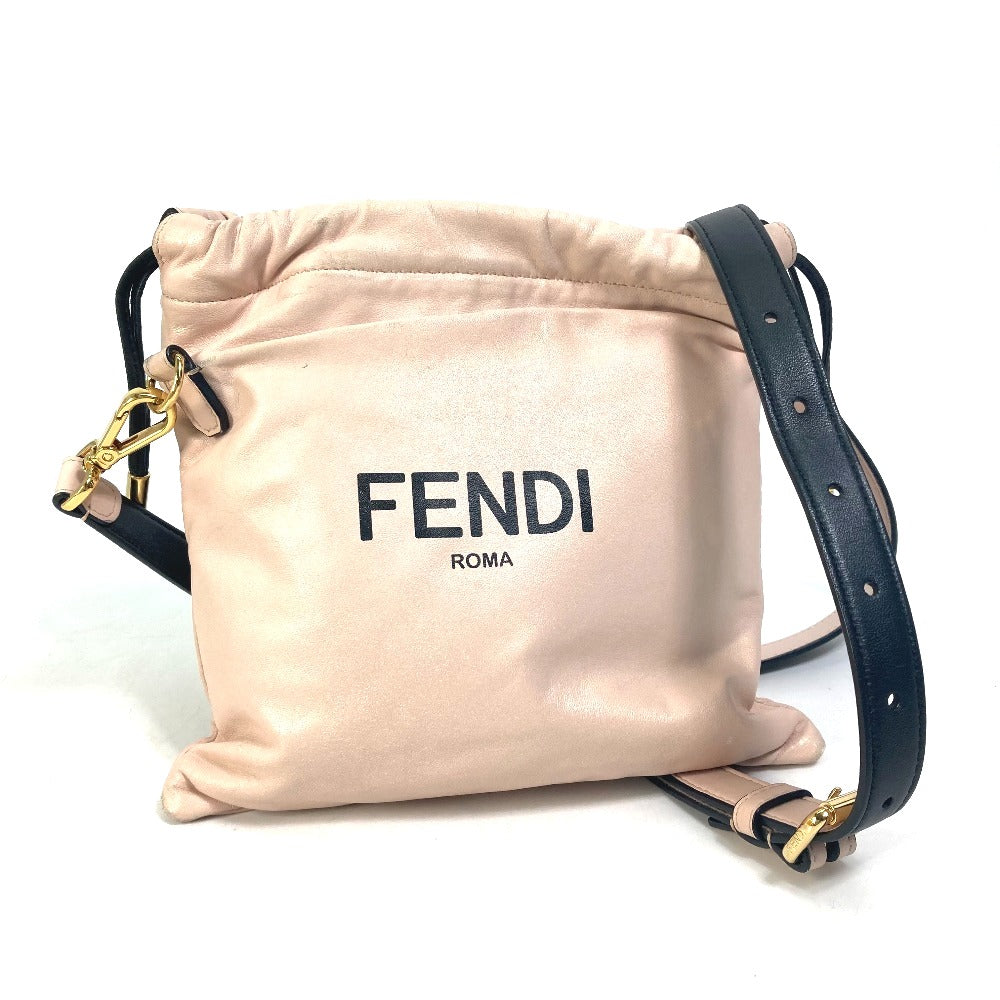 FENDI Shoulder Bag 8BT337 leather pink Drawstring Pochette Pouch Crossbody pack slim clutch small Women Used - Handbags, Wallets & Cases