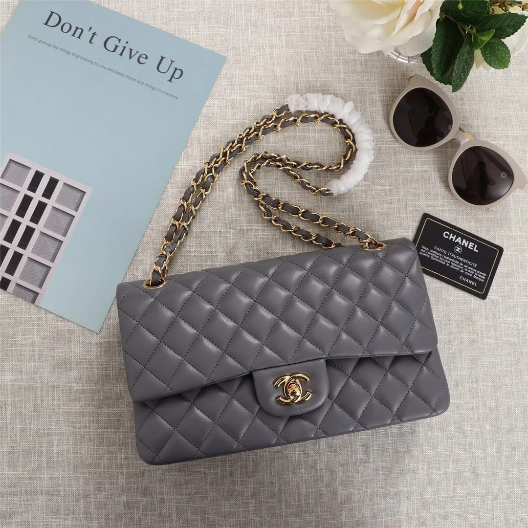 Chanel Classic Double Flap 25 Shoulder Bag Grey - Bag