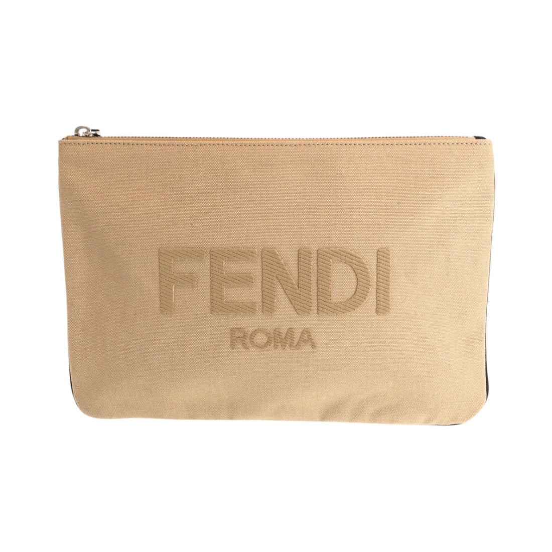 FENDI Clutch bag canvas Beige SilverMetal Clutch bag business bag pouch logo Women Used - Handbags, Wallets & Cases