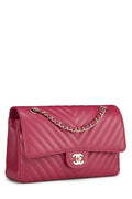 Chl,  Purple Chevron Lambskin Classic Double Flap Medium, Purple - Loose Stones - 5
