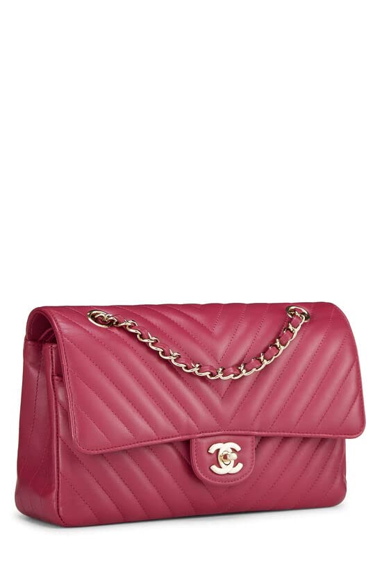 Chl,  Purple Chevron Lambskin Classic Double Flap Medium, Purple - Loose Stones - 5