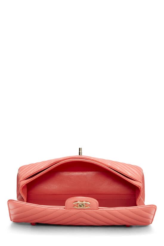 Chl,  Pink Chevron Lambskin Classic Double Flap Medium, Pink - Loose Stones