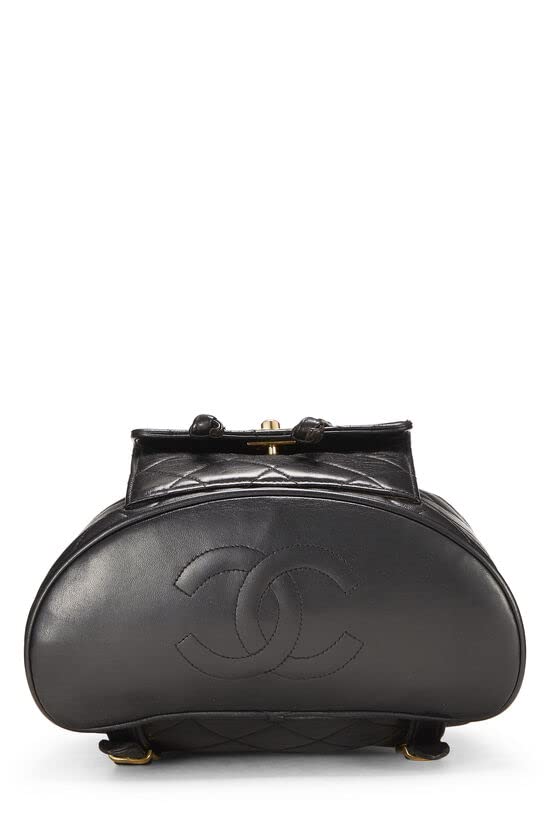 Chl,  Black Quilted Lambskin 'CC' Classic Backpack Medium, Black - Loose Stones