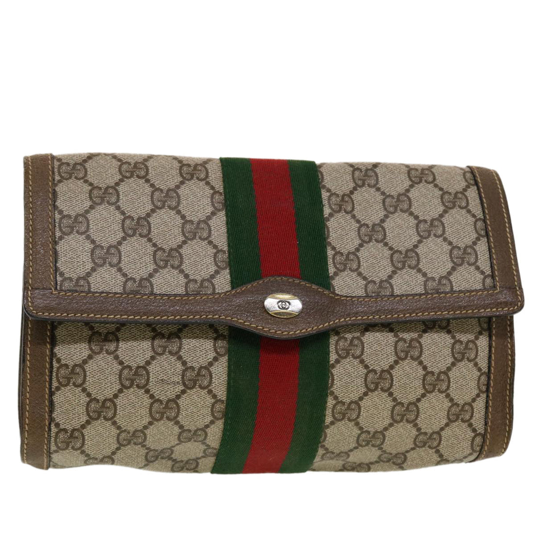 GUCCI GG Canvas Web Sherry Line Clutch Bag Beige Red Green  43902 - Gucci
