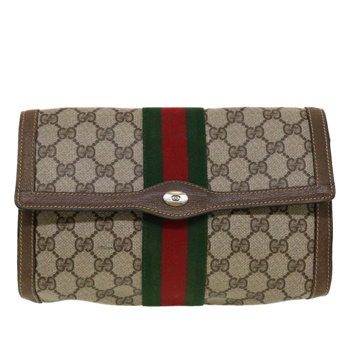 GUCCI GG Canvas Web Sherry Line Clutch Bag Beige Red Green  43902 - Gucci