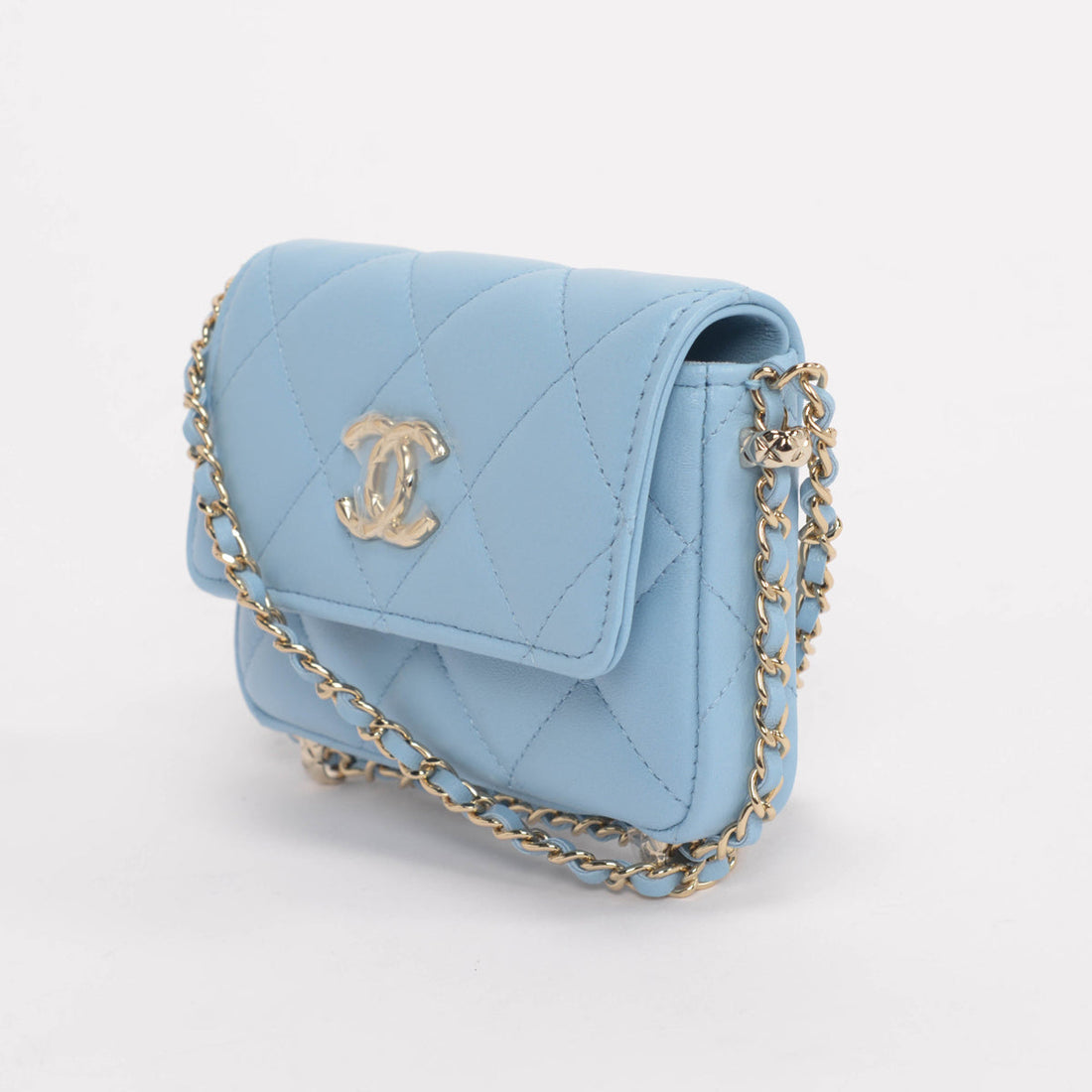 chl Light Blue Calfskin Clutch With Chain Wallet - Handbag & Wallet Accessories