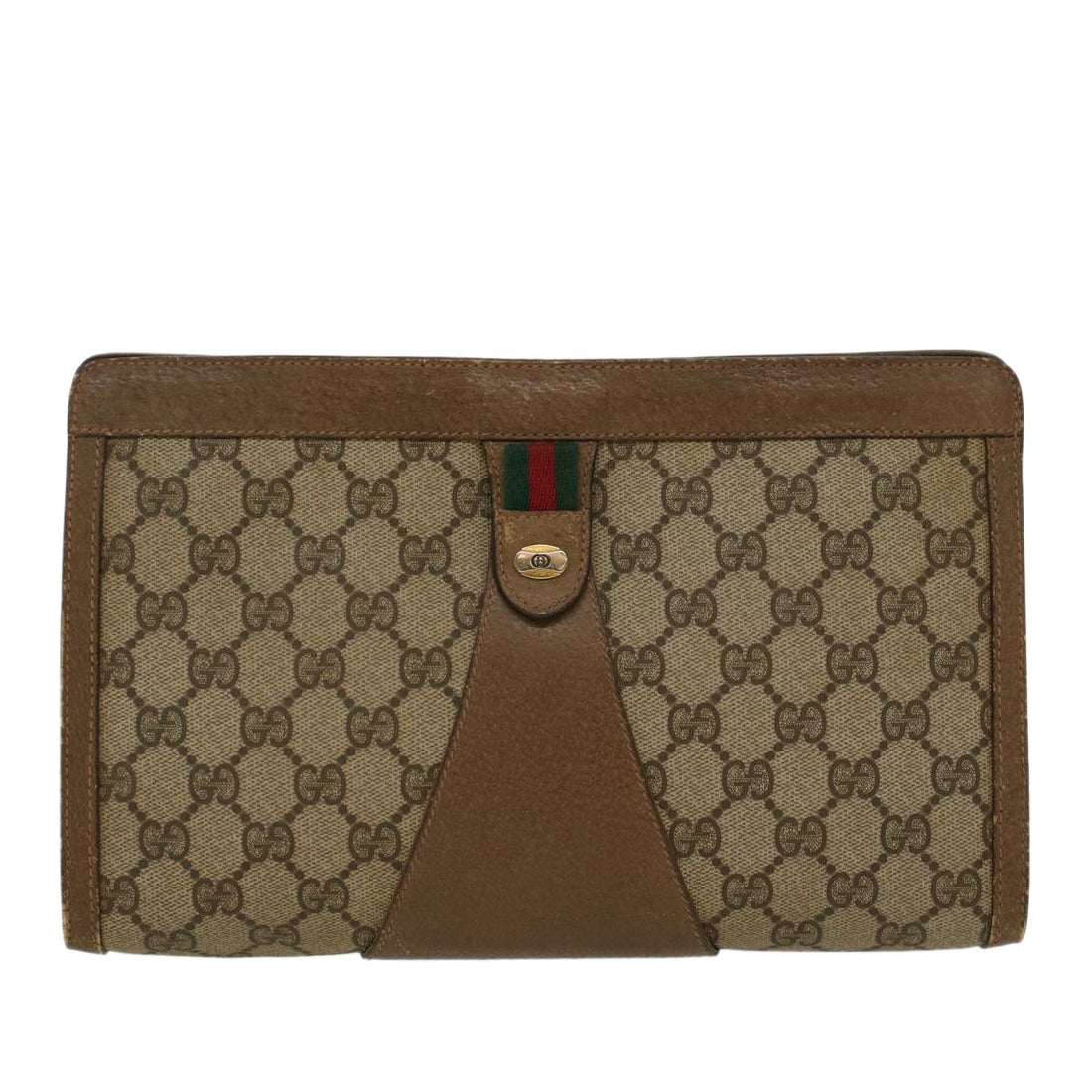 GUCCI GG Canvas Web Sherry Line Clutch Bag PVC Leather Beige Red  45600 - Gucci