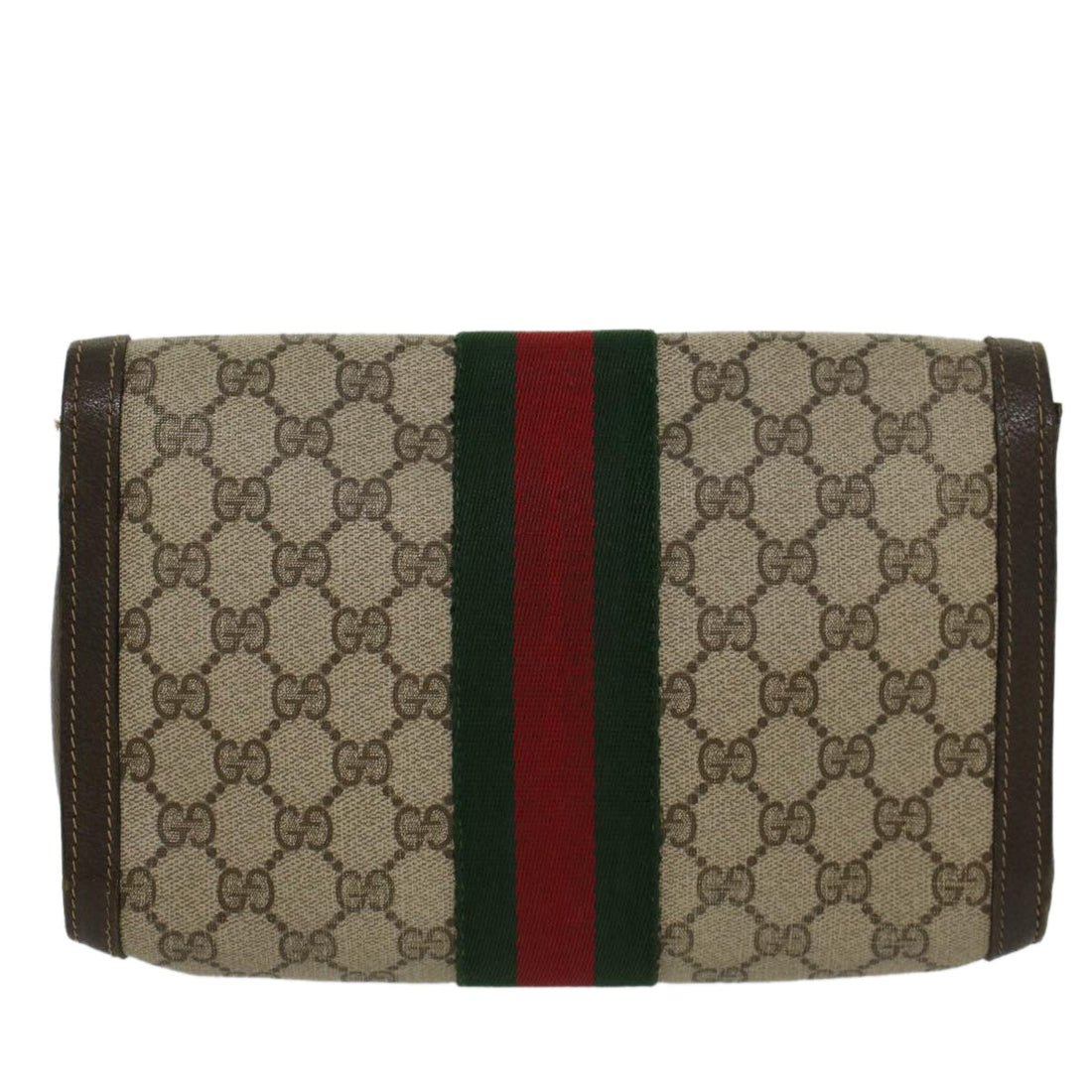 GUCCI GG Canvas Web Sherry Line Clutch Bag PVC Leather Beige Red  45601 - Gucci