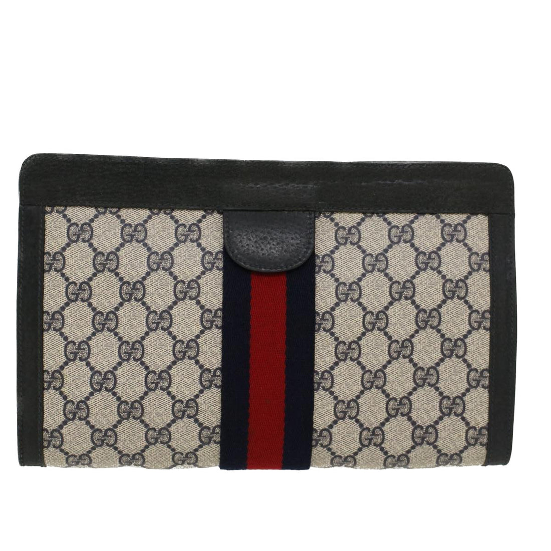 GUCCI GG Canvas Sherry Line Clutch Bag Gray Red Navy 89.01.002  45958 - Gucci