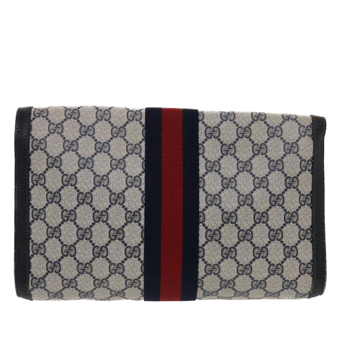 GUCCI GG Canvas Sherry Line Clutch Bag PVC Leather Navy Red  49081 - Gucci