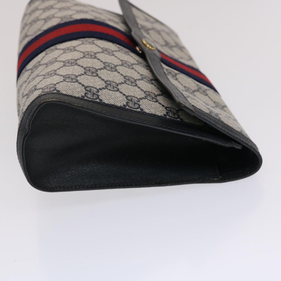 GUCCI GG Canvas Sherry Line Clutch Bag PVC Leather Navy Red  49081 - Gucci
