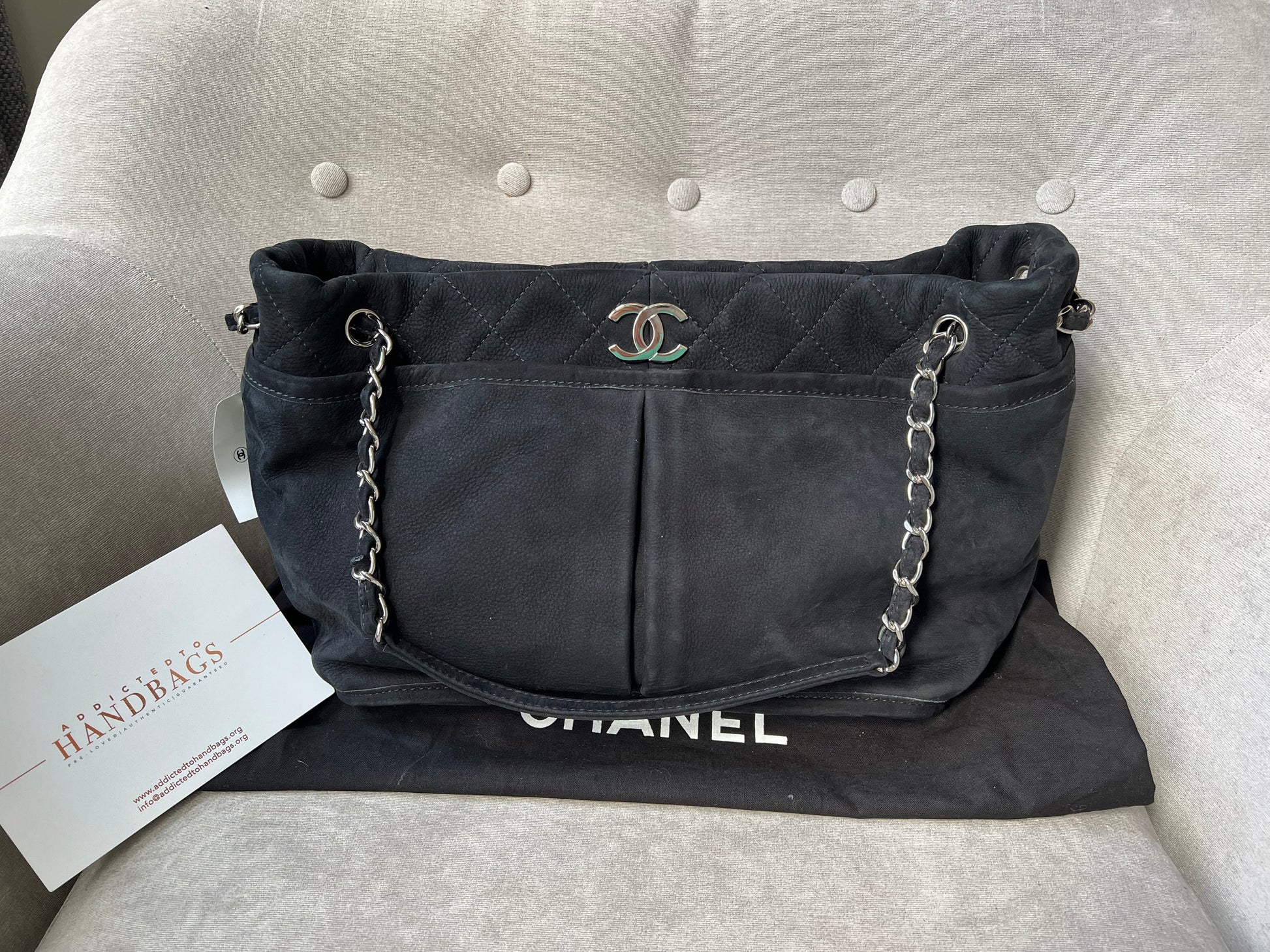 Chanel Natural Beauty Tote in Black Suede Nubuck Caviar with Silver Hardware - 23