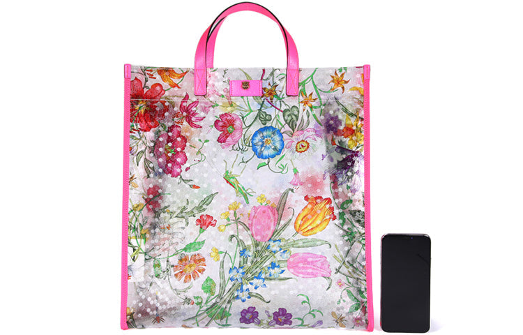 (WMNS) GUCCI Metallic Tiger Head Adornment Flowers Printing PVC Tote Pink Handbag 548713-91EB0-8859 - Handbag - 4