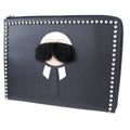 FENDI Clutch bag 8M0370 7MP F0V3X leather black Karl Lagerfeld Studs carlito flat clutch Women Used - Handbags, Wallets & Cases - 2