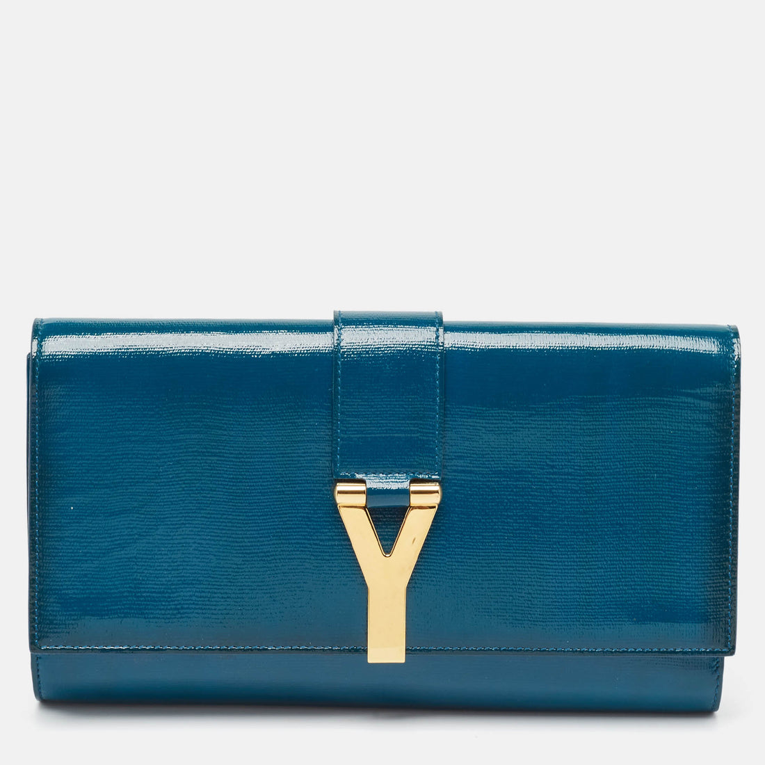 Saint Laurent Teal Green Patent Leather Y Line Clutch - women/handbags/clutches