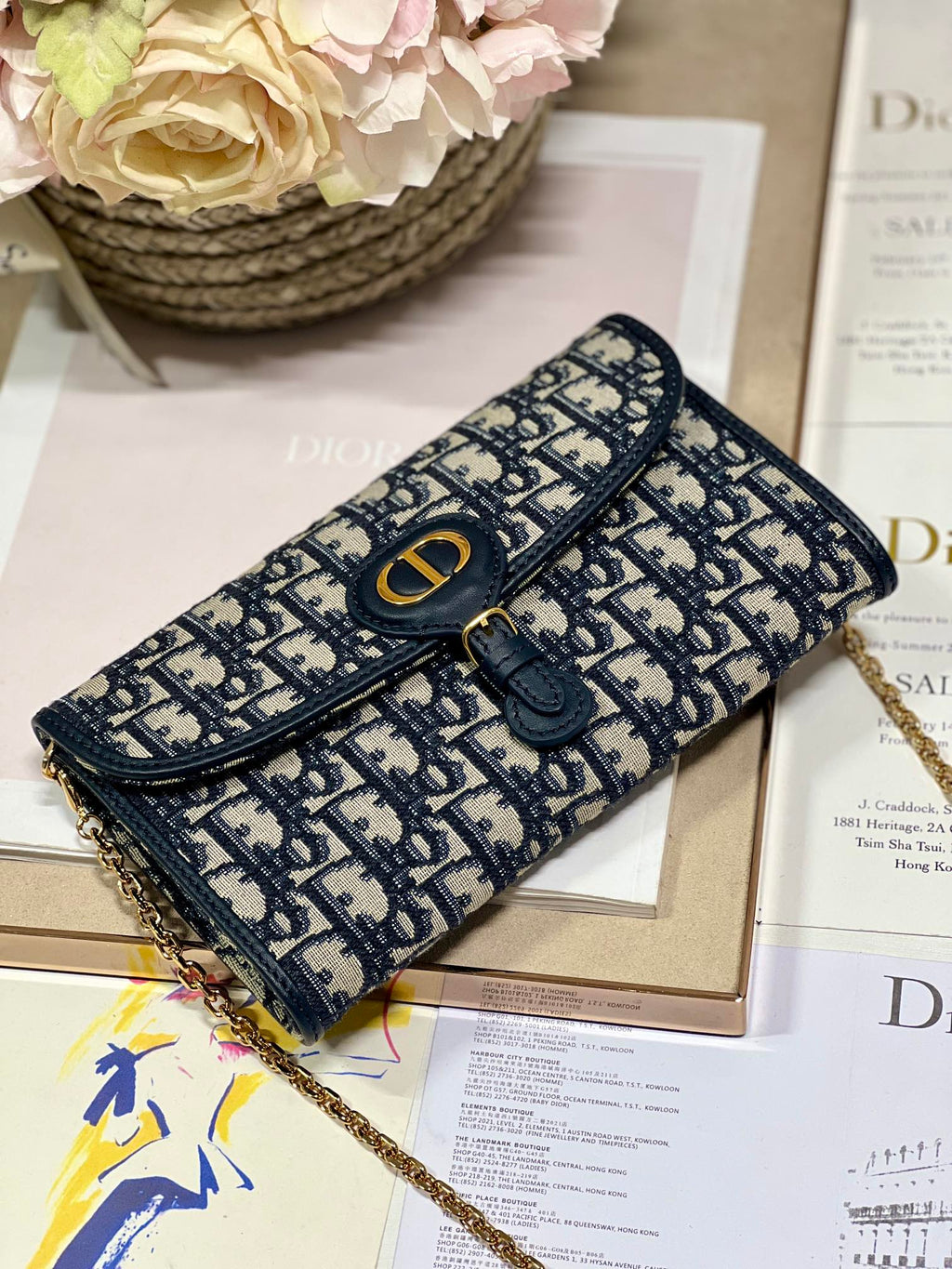 Dior Bobby Wallet on Chain East West Blue Oblique Jacquard - 21.5¡Á12¡Á4cm
