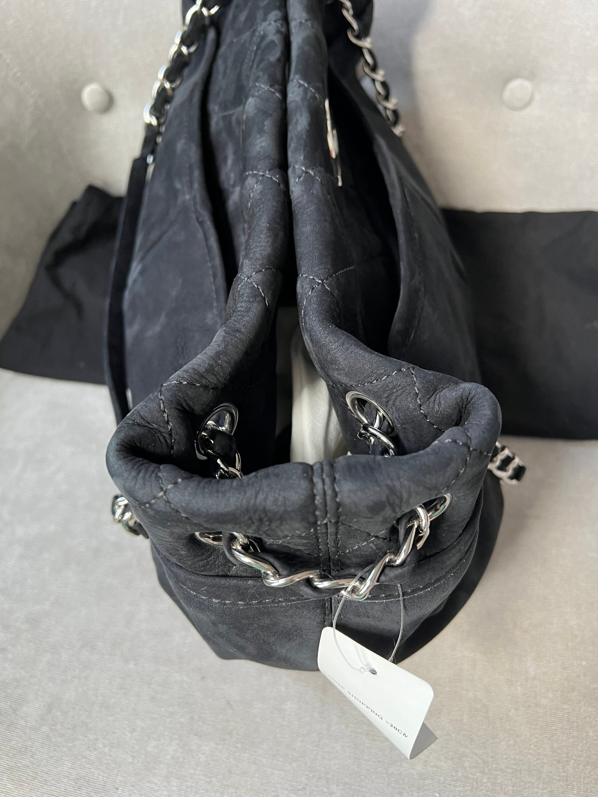 Chanel Natural Beauty Tote in Black Suede Nubuck Caviar with Silver Hardware - 9