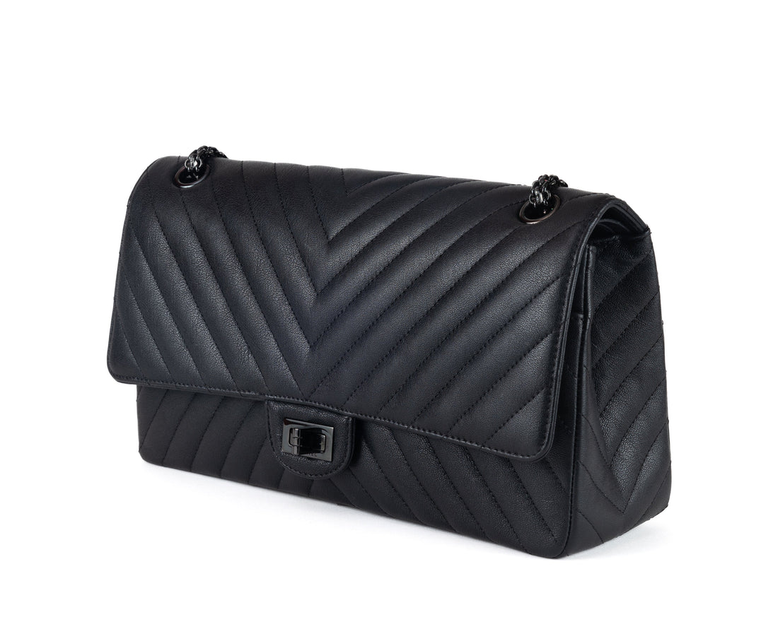 Chanel So Black Chevron Quilted Medium Classic w/ Black Hardware - Handbags