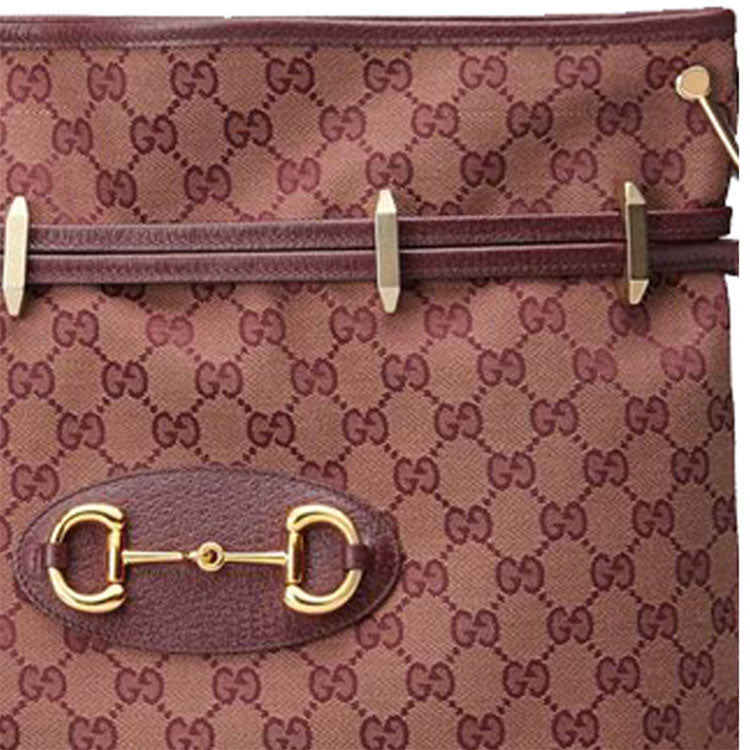 (WMNS) GUCCI Horsebit 1955 Retro Gold buckle Logo Canvas Drawstring Shoulder Messenger Bag Deep Red Classic 602089-9Y9NG-9865 - Shoulder Bags - 5