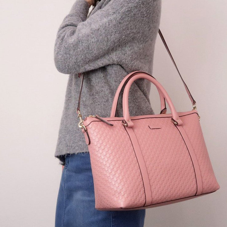 (WMNS) GUCCI Logo Embossing Leather Tote Pink Candy Handbag 449655-BMJ1G-5806 - Shoulder Bags - 5
