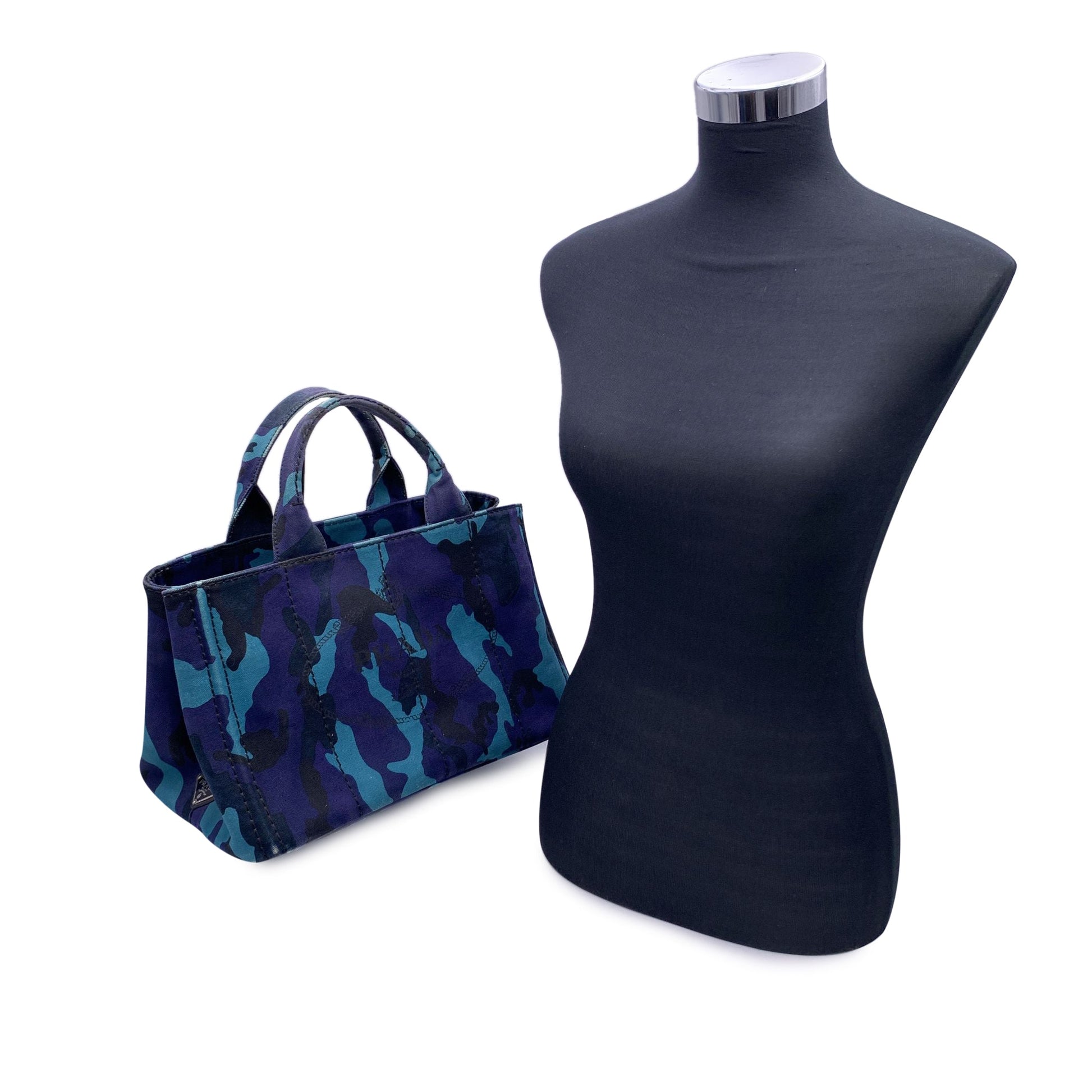 PRADA Blue Camouflage Canvas Canapa Logo Tote Bag - Prada - 2