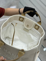 Chanel Natural Canvas and Tan Leather Large Pearl Deauville Tote - 30x39x22cm