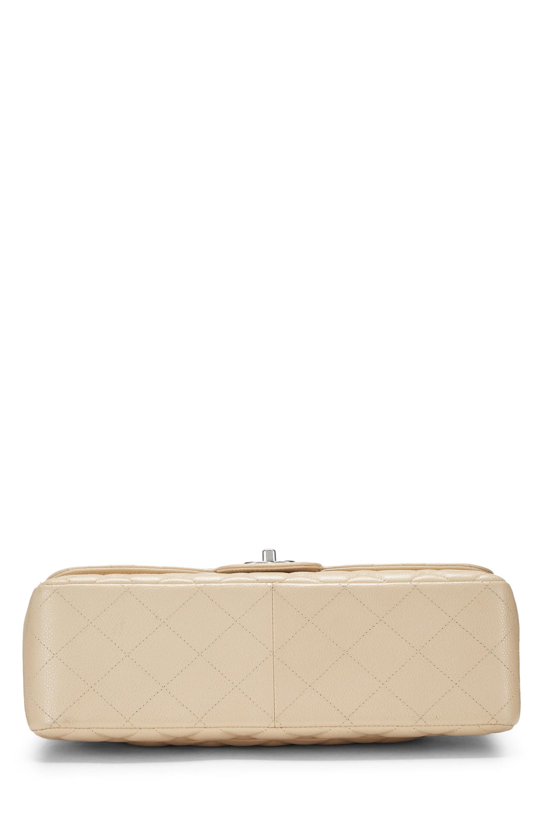 Chl,  Beige Quilted Caviar New Classic Double Flap Jumbo, Beige - Loose Stones