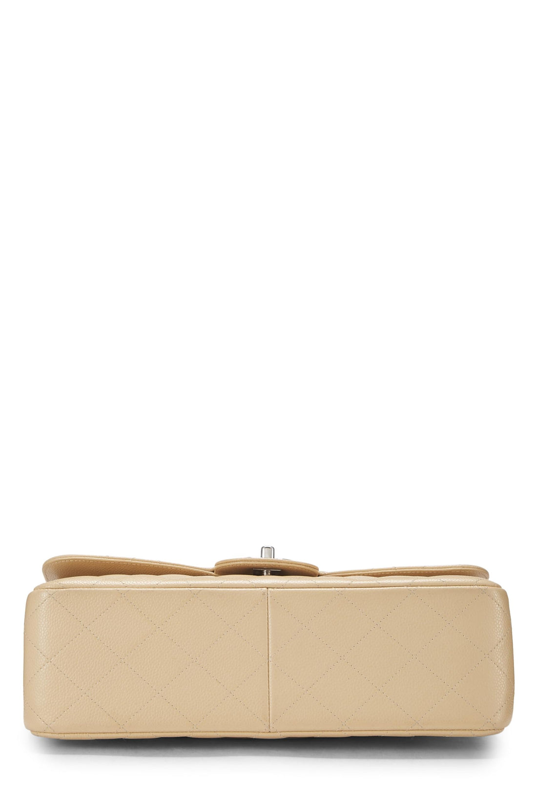 Chl,  Beige Quilted Caviar New Classic Double Flap Jumbo, Beige - Loose Stones