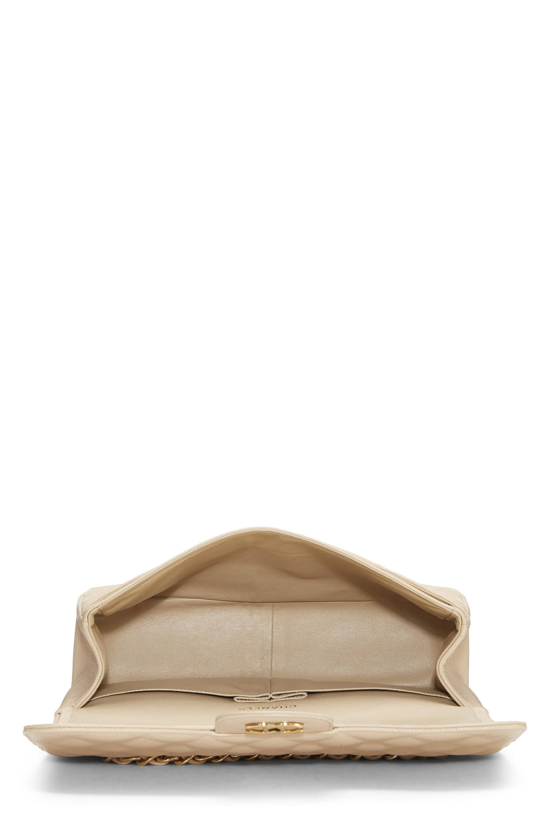 Chl,  Beige Quilted Caviar New Classic Double Flap Jumbo, Beige - Loose Stones