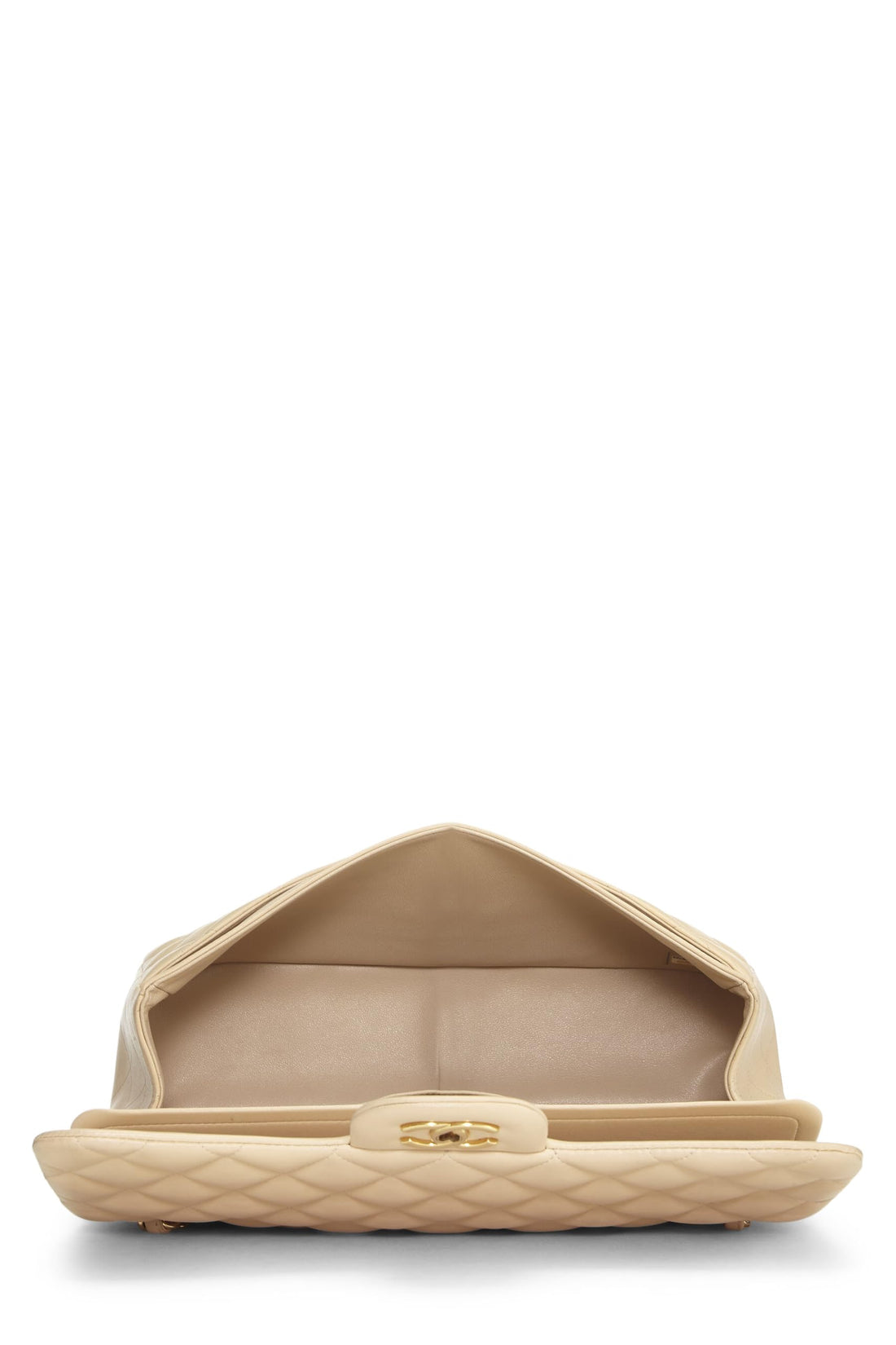Chl,  Beige Quilted Lambskin New Classic Double Flap Jumbo, Beige - Loose Stones