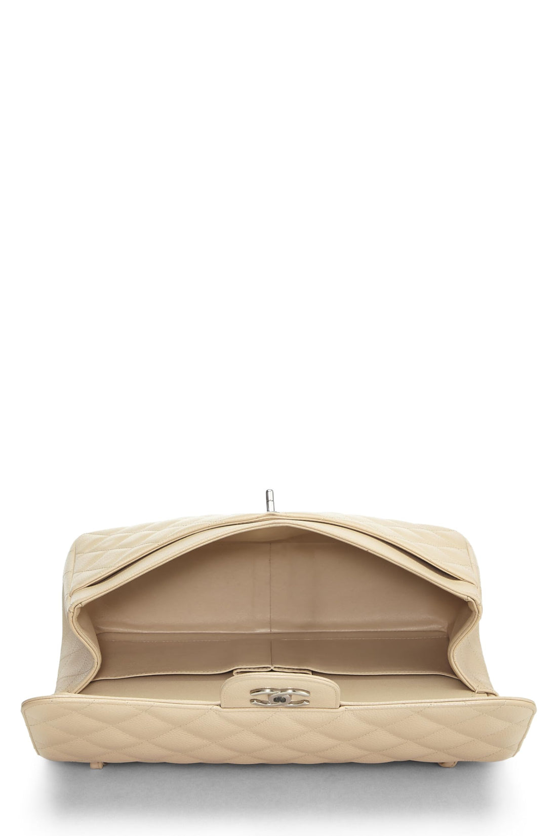 Chl,  Beige Quilted Caviar New Classic Flap Jumbo, Beige - Loose Stones
