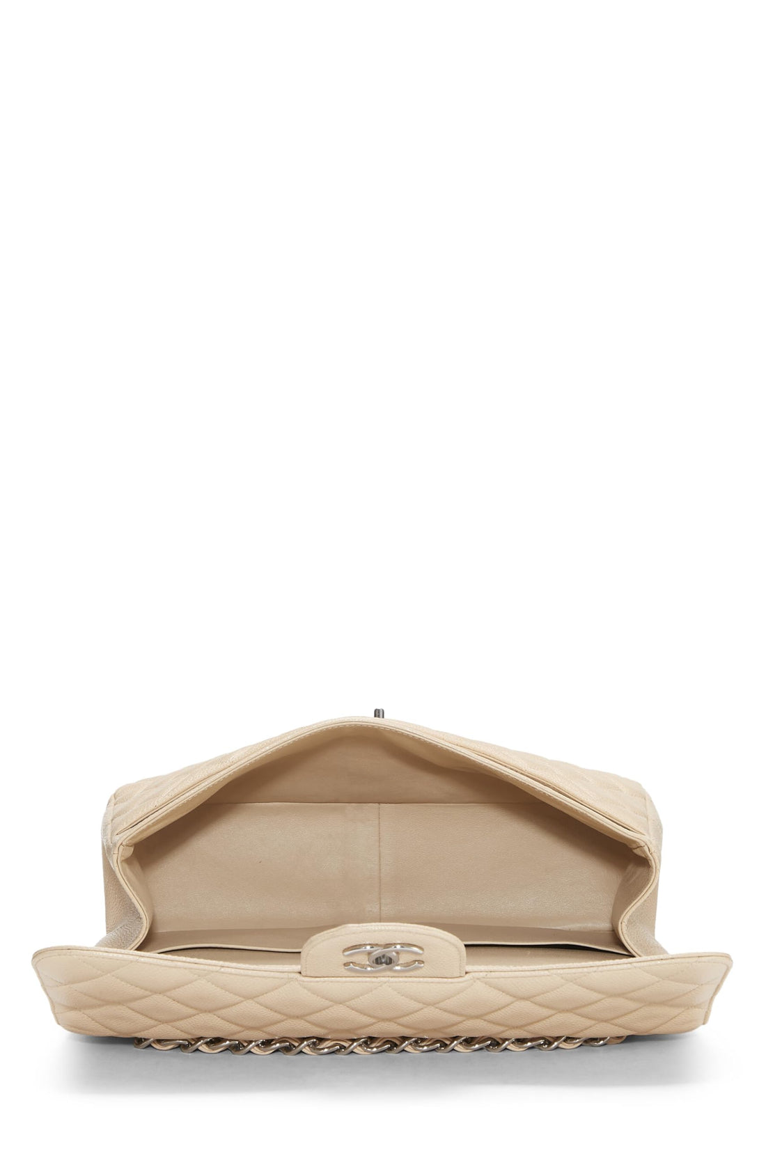 Chl,  Beige Quilted Caviar New Classic Double Flap Jumbo, Beige - Loose Stones