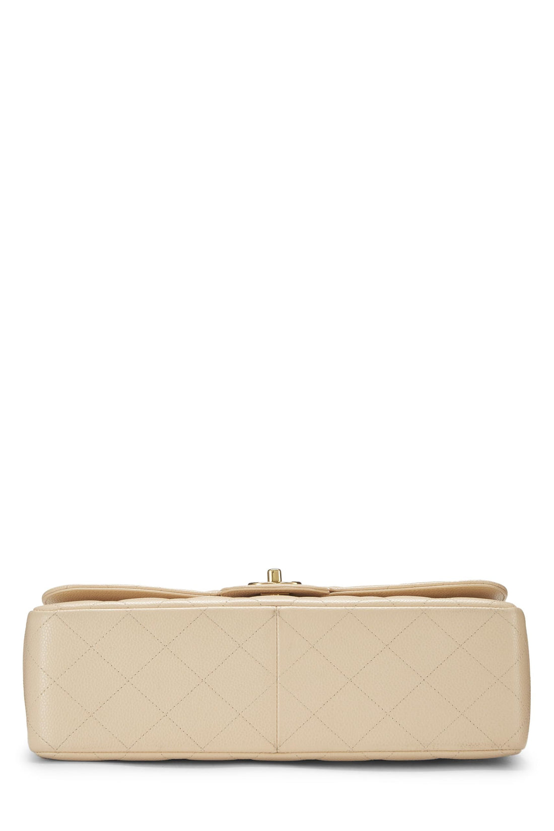 Chl,  Beige Quilted Caviar New Classic Double Flap Jumbo, Beige - Loose Stones