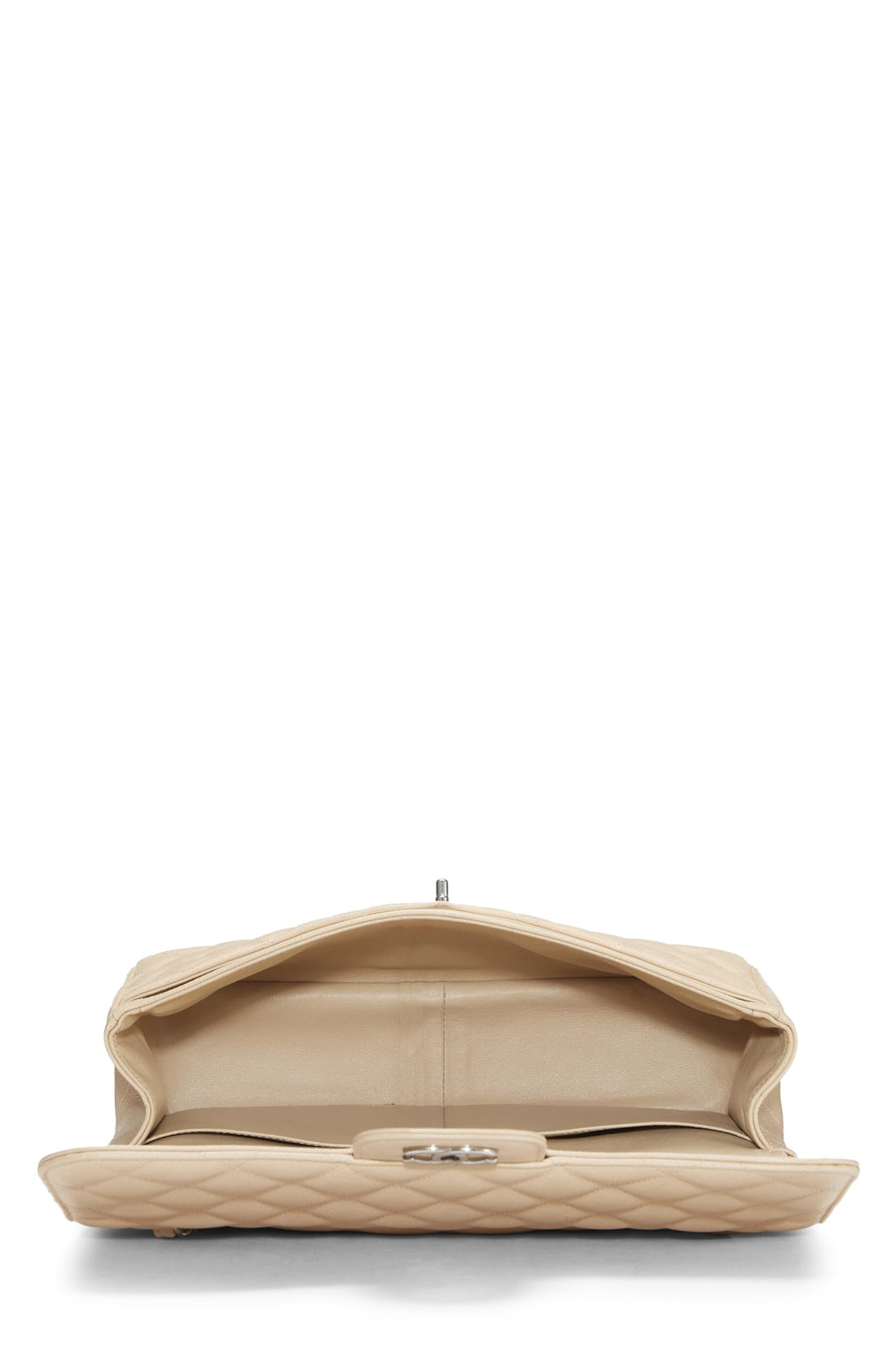 Chl,  Beige Quilted Caviar New Classic Double Flap Jumbo, Beige - Loose Stones