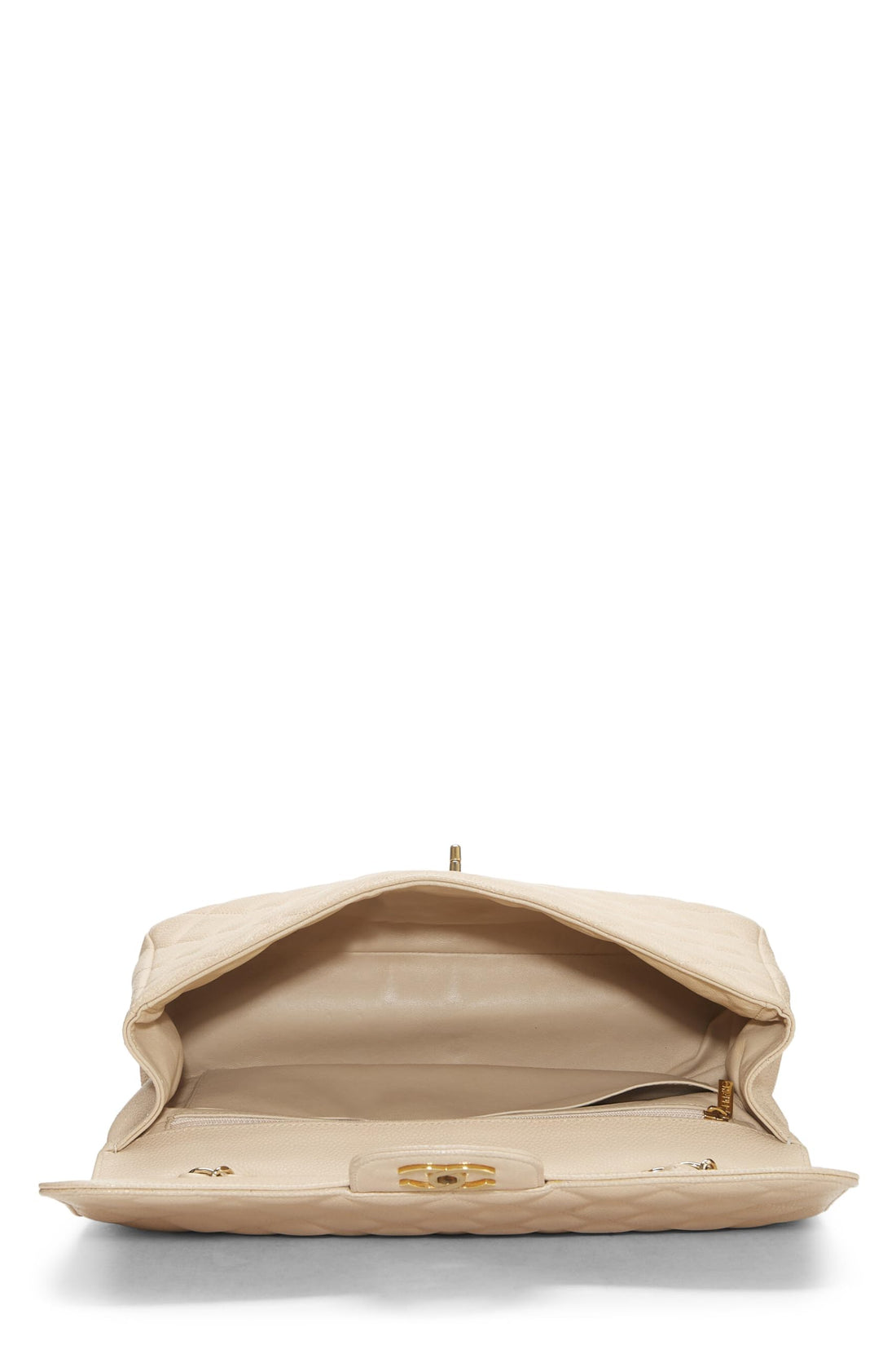 Chl,  Beige Quilted Caviar New Classic Flap Jumbo, Beige - Loose Stones