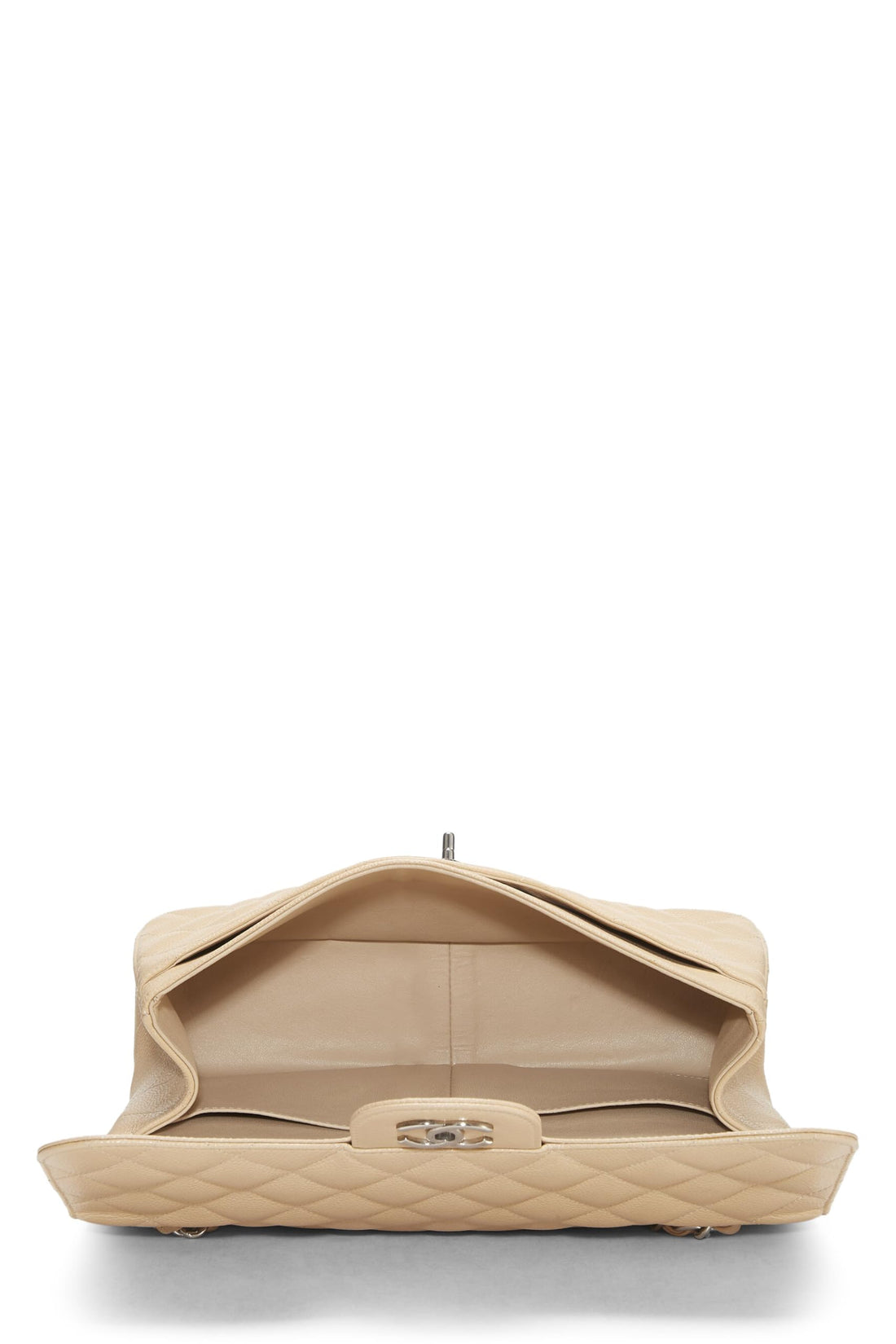 Chl,  Beige Quilted Caviar New Classic Double Flap Jumbo, Beige - Loose Stones