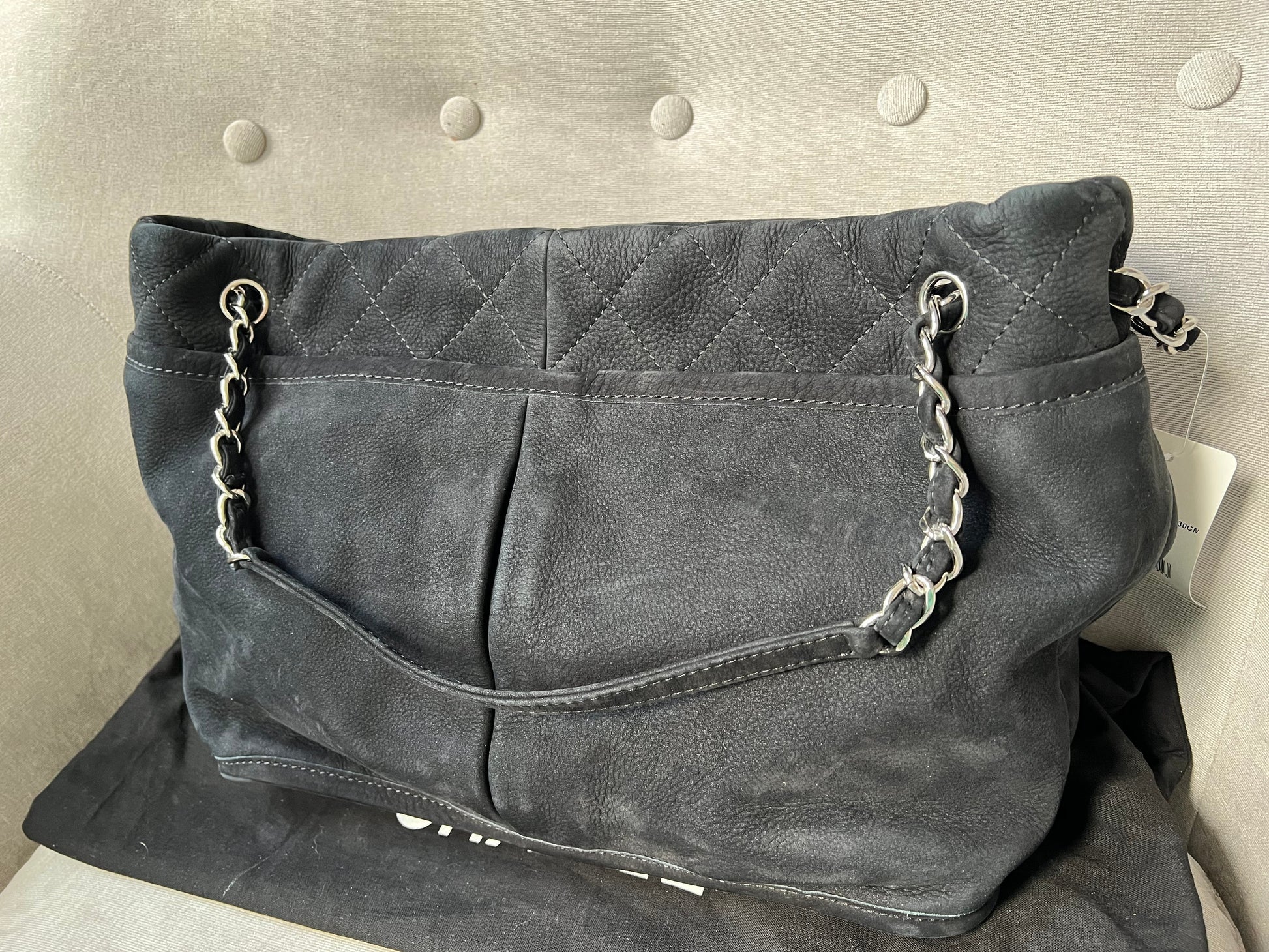 Chanel Natural Beauty Tote in Black Suede Nubuck Caviar with Silver Hardware - 11