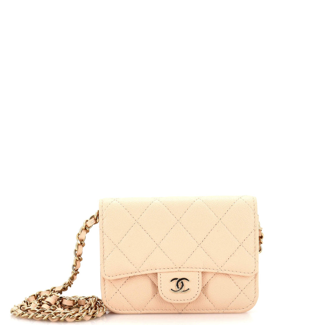 CHANEL Classic Zip Around Card Holder on Chain Quilted Caviar Mini - Handbag & Wallet Accessories
