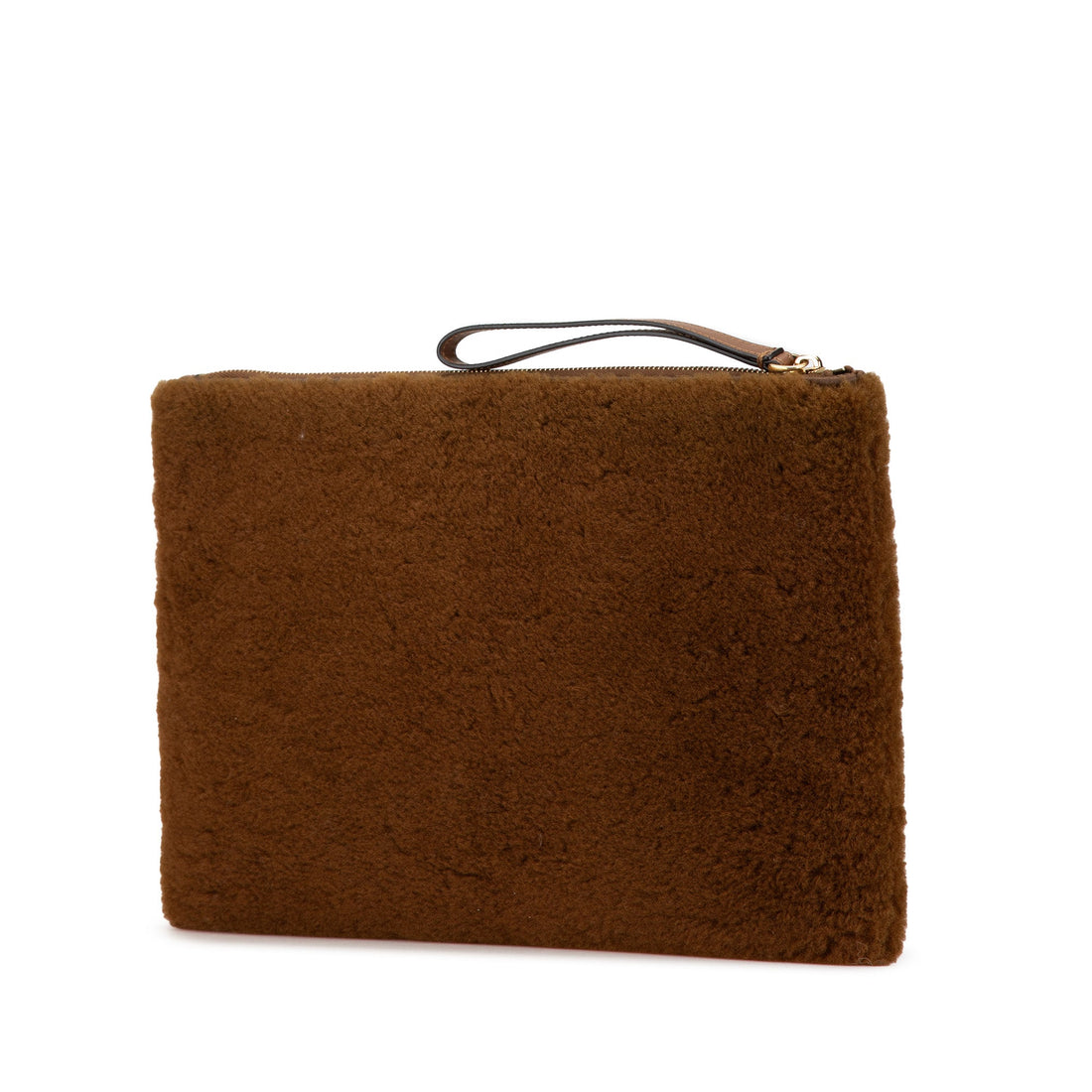 Brown Fendi Shearling FF Flat Pouch Clutch Bag - Handbags, Wallets & Cases