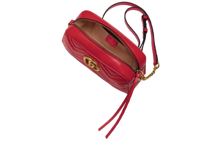 (WMNS) Gucci GG Marmont Gold Logo Leather Chain Small Red Classic Shoulder Messenger Bag 447632-DTD1T-6433 - Shoulder Bags - 8