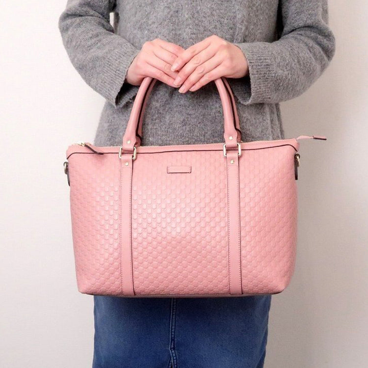 (WMNS) GUCCI Logo Embossing Leather Tote Pink Candy Handbag 449655-BMJ1G-5806 - Shoulder Bags - 6